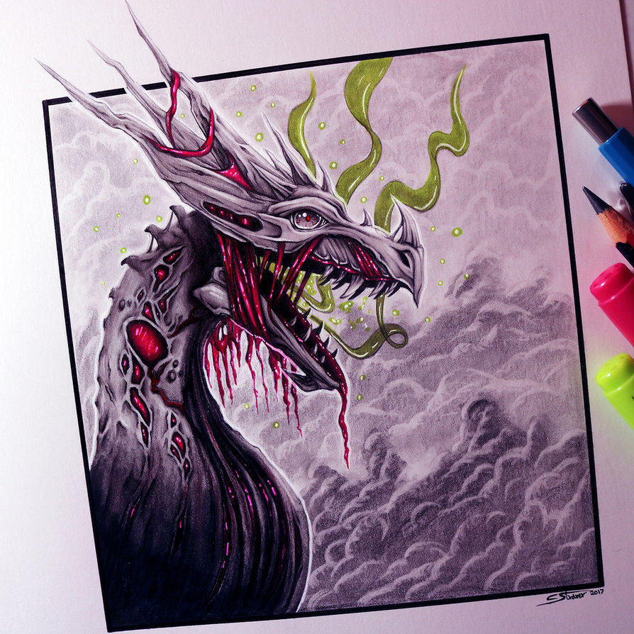 894x894 Zombie Dragon Drawing By Lethalchris