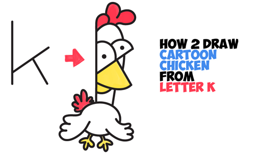 500x305 How To Draw Cartoon Chickens Roosters From Lowercase Letter K