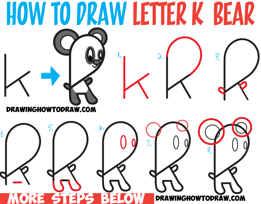 916x715 Learn How To Draw A Cartoon Panda Bear From Lowercase Letter K