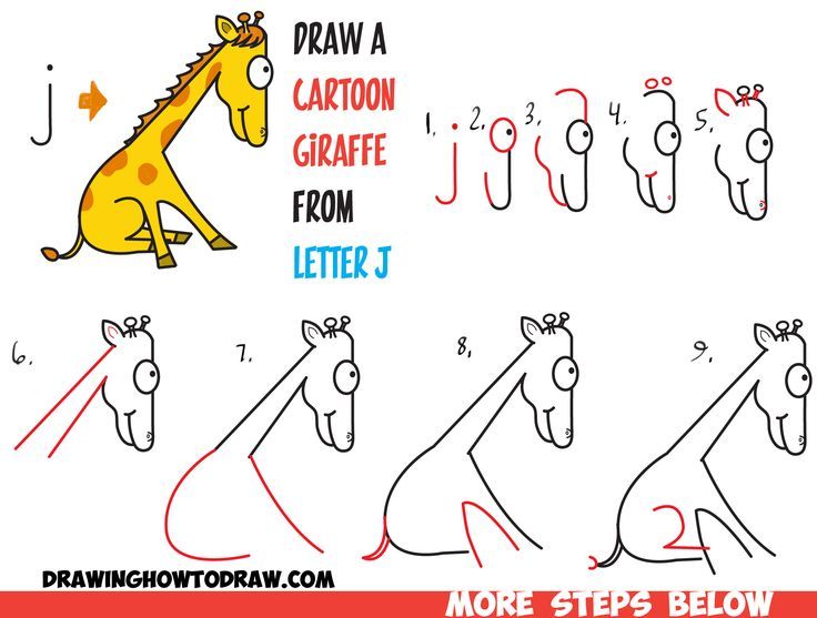 736x557 How To Draw A Cartoon Giraffe From Lowercase Letter J Shape