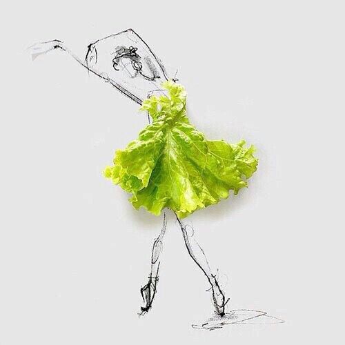 500x500 Drawing Of A Girl Wearing A Dress Made With Lettuce Art Art