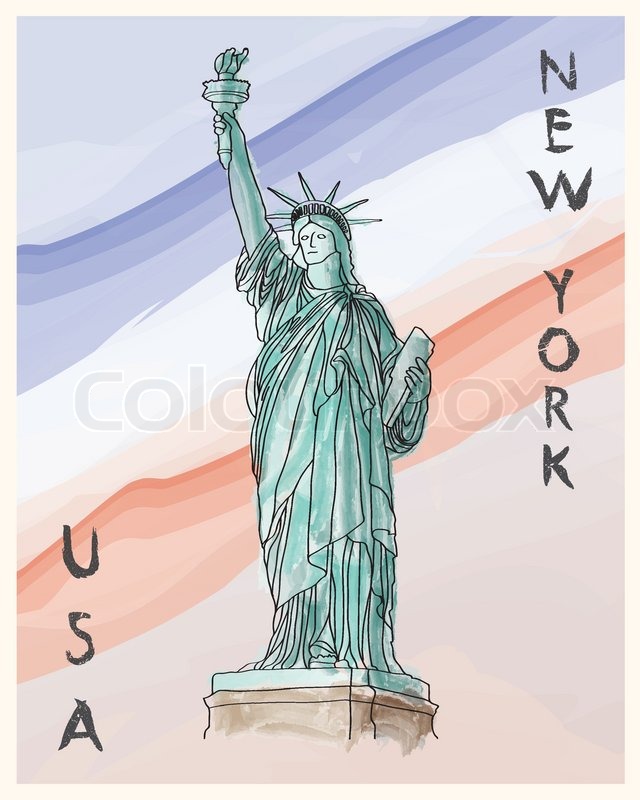 640x800 New York, Statue Of Liberty Hand Drawing Poster In Editable Vector