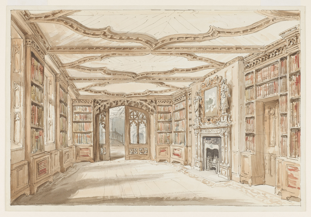 1024x714 Drawing, A Library In Gothic Style, Ca. 1860 Objects
