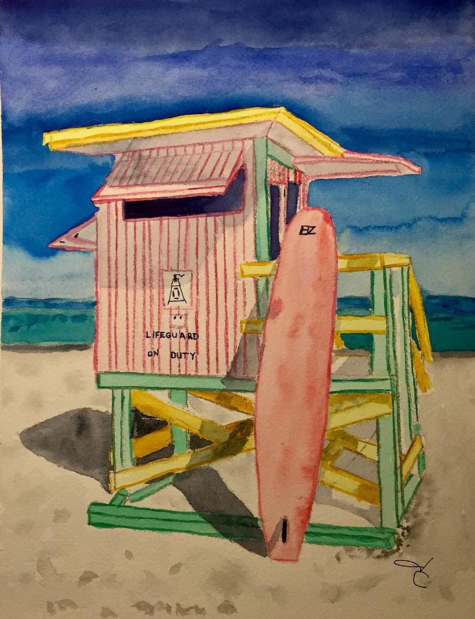 691x900 South Beach Lifeguard Stand Painting By Janet Chalif