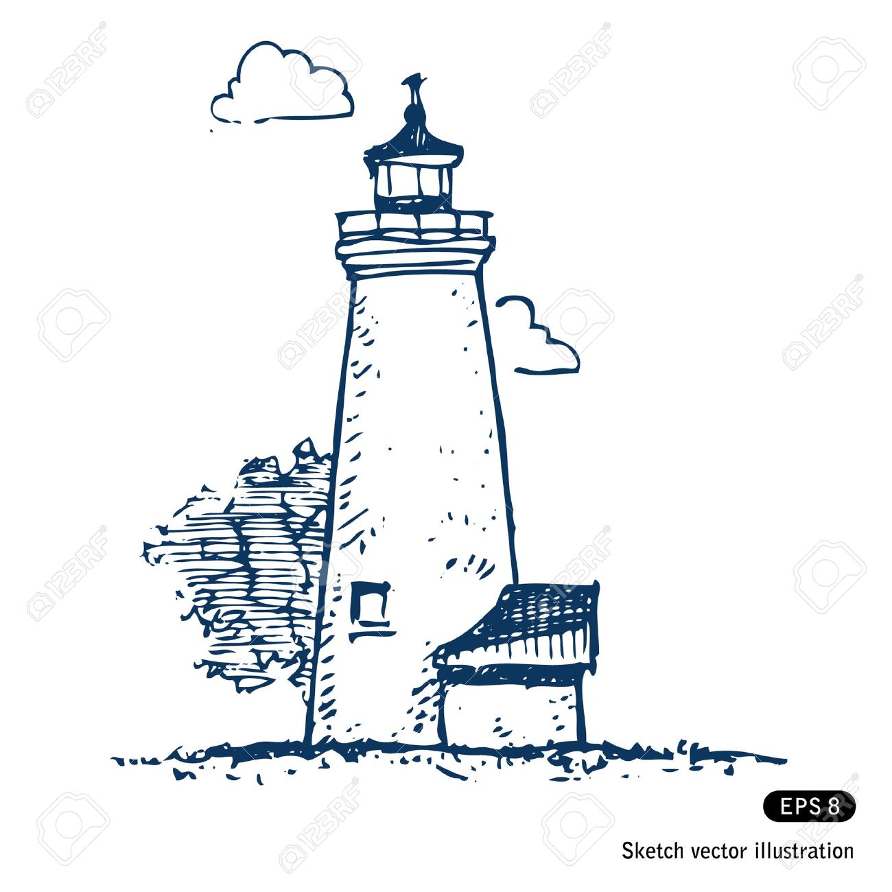 1300x1300 Lighthouse Hand Drawn Isolated On White Royalty Free Cliparts