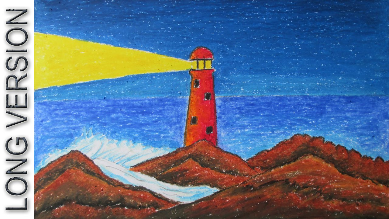 1280x720 Pastel Painting How To Draw A Light House Scenery [Long Version