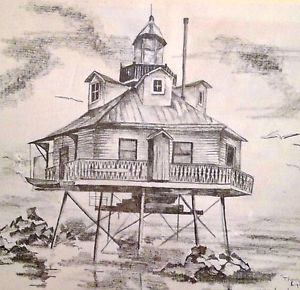 300x290 Framed Thomas Point Lighthouse Pencil Sketch Print
