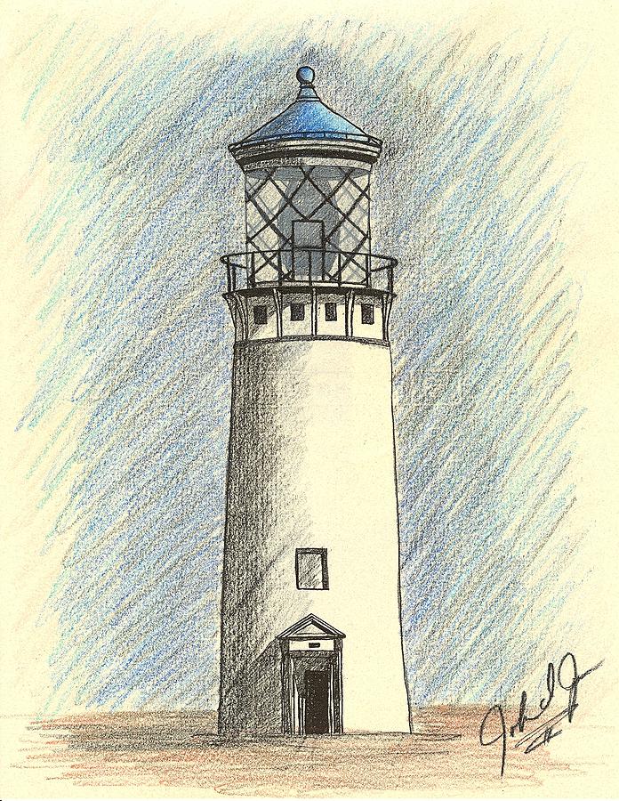 696x900 Lighthouse Of Hawaii In Blue Drawing By John Jones