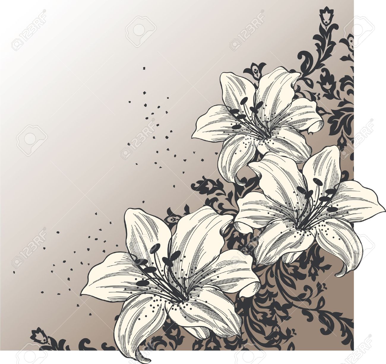 1300x1227 Abstract Background With Blooming Lilies Royalty Free Cliparts