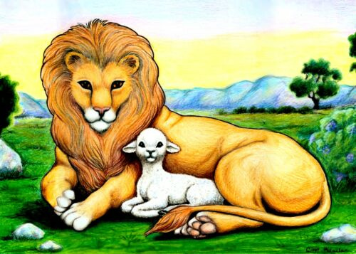 500x357 Lion And Lamb Berol Prismacolor Pencil Drawing.