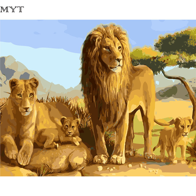 640x640 Frameless Lion Family Digital Pictures Painting By Numbers Hand