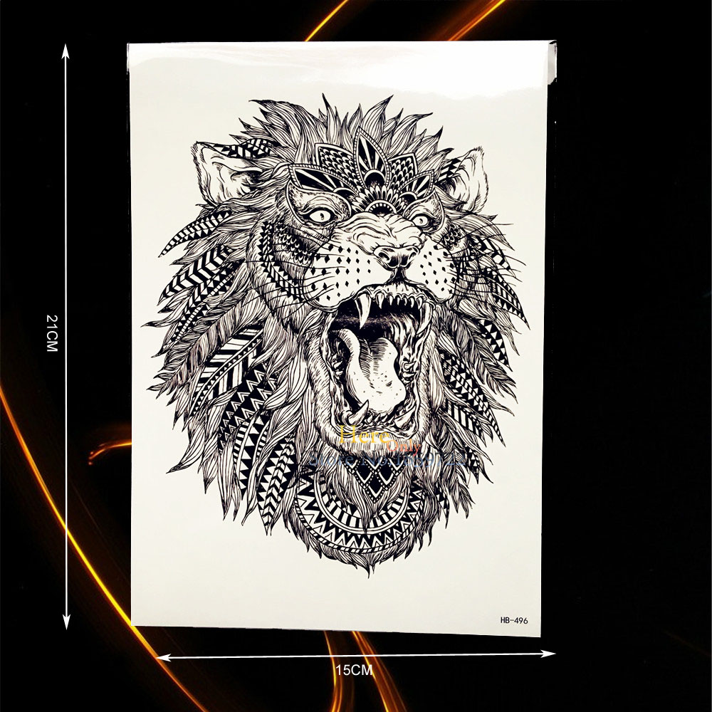 1000x1000 Large Animal Arm Tattoo Indian King Lion Head Design Waterproof