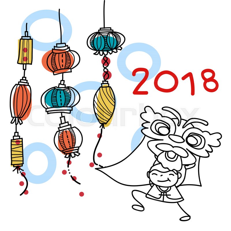 800x800 Hand Drawing Cartoon Character Chinese People Dancing Lion Dance