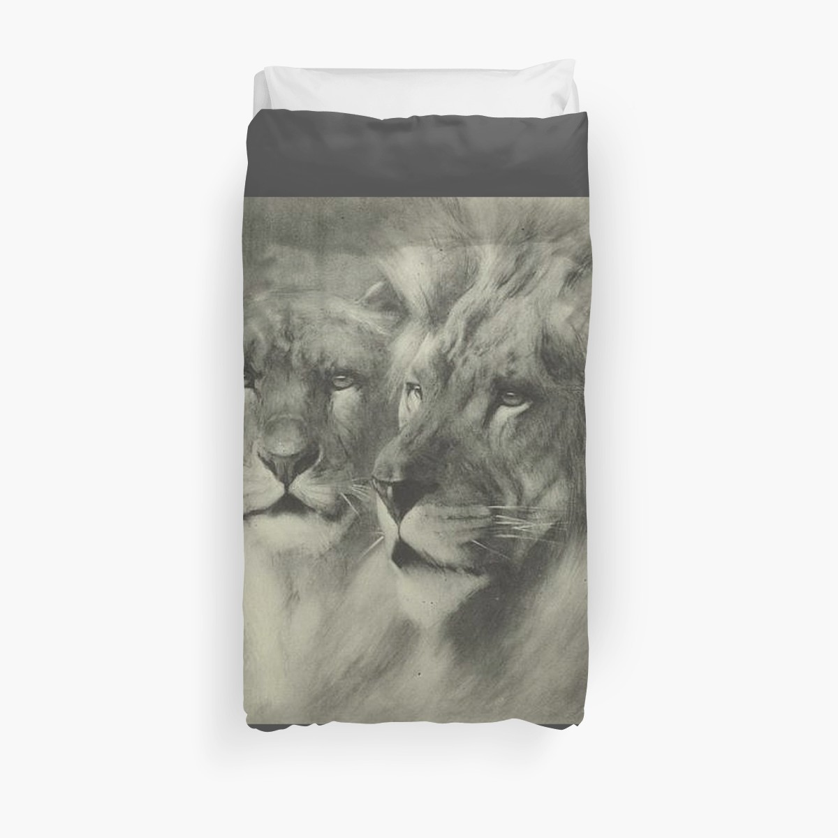 1200x1200 Amazing Vintage Lion Amp Lioness Portrait Drawing Duvet Covers By