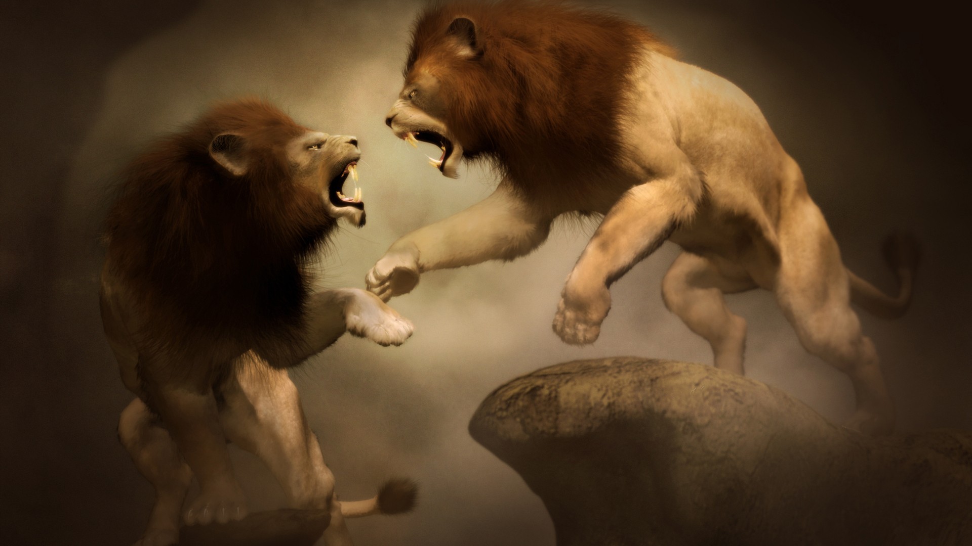 1920x1080 Lions Drawing Fight Hd Wallpaper Art And Paintings Wallpaper
