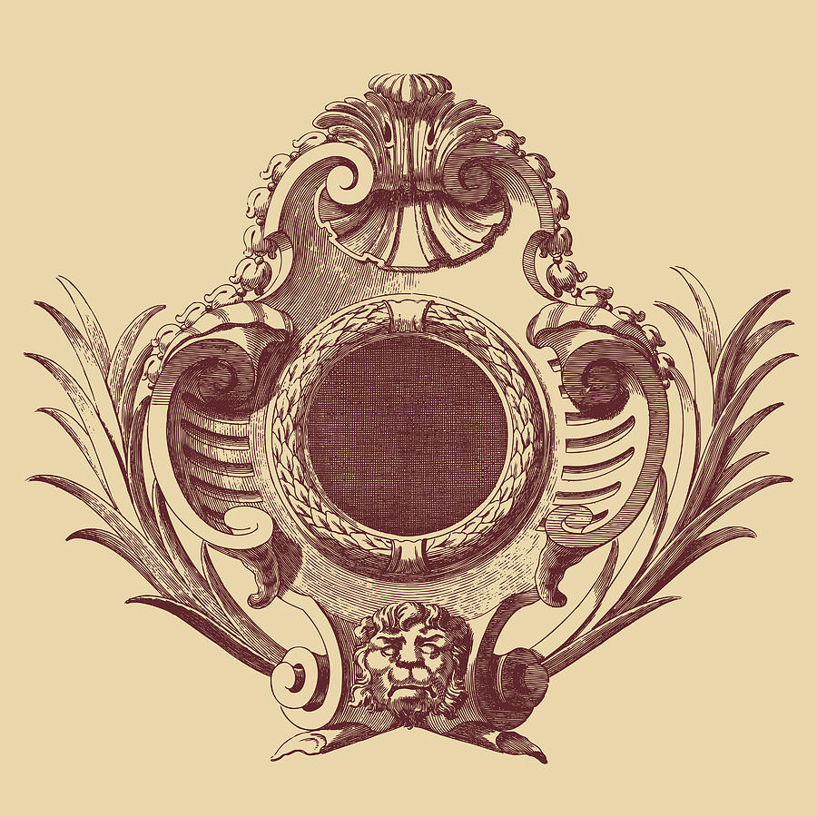 900x900 Classical Lion's Head Architectural Ornament Brown Drawing By