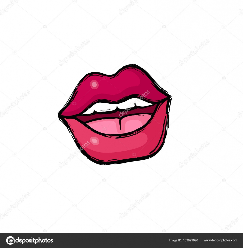 1003x1024 Pop Art Lips Badge Stock Vector Polyudova