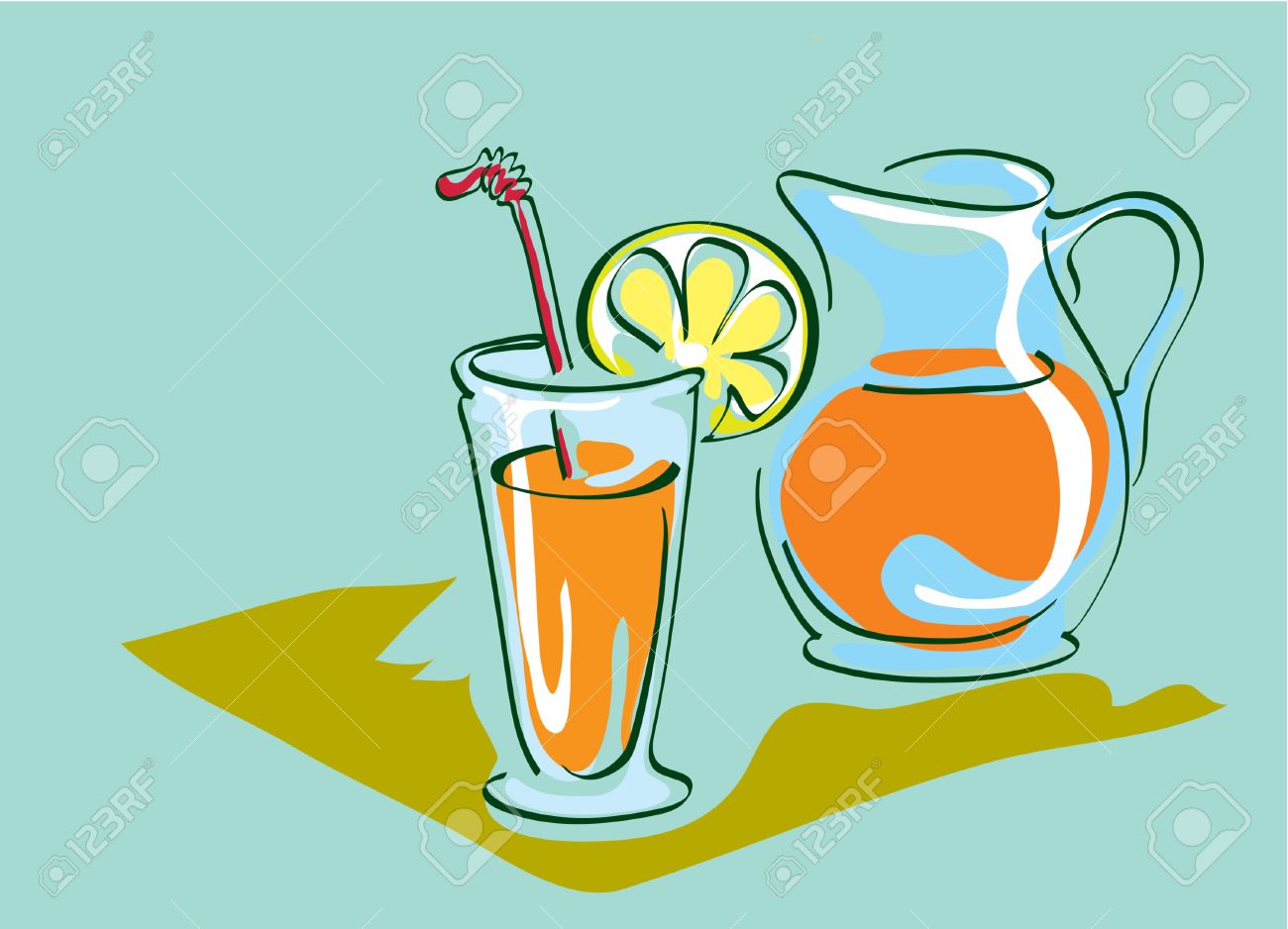 1300x938 Simple Coloured Drawing Glasses Cup And Pitcher Whith Orange