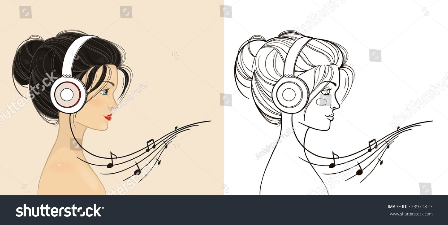 1500x753 Girl Listening To Music Drawing