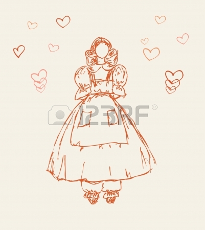 401x450 Set With Sketches Of Little Girls In Retro Clothes Hand Drawn