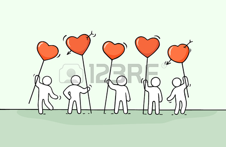 450x293 Sketch Of Little People With Big Word Spring. Doodle Cute