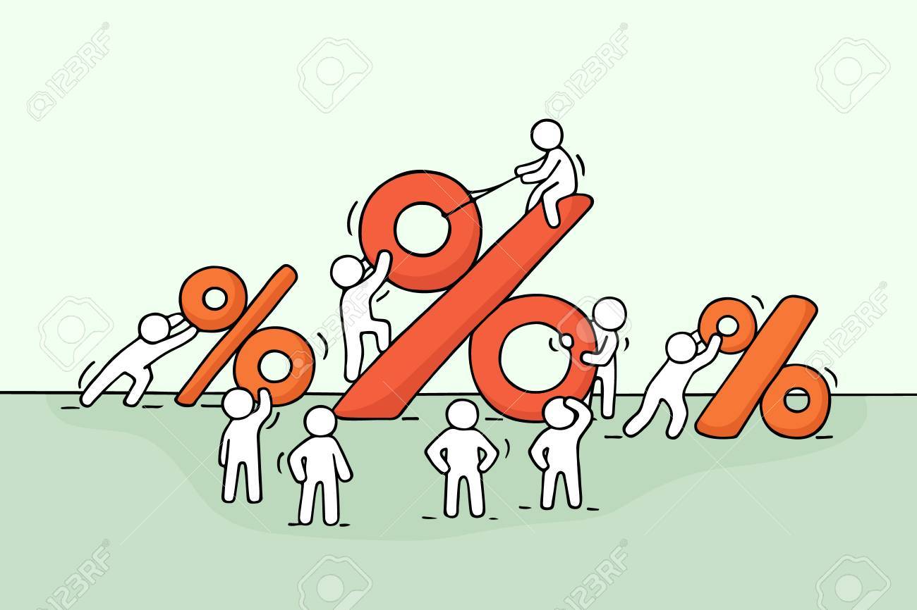 1300x866 Sketch Of Working Little People With Big Percent Signs. Doodle