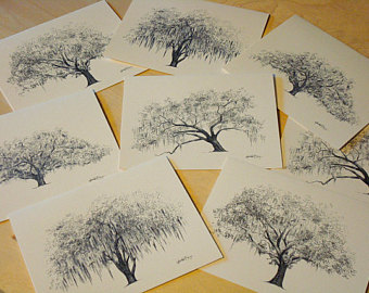 340x270 Lovers Oak Tree Pen And Ink Drawing Art Print Historic