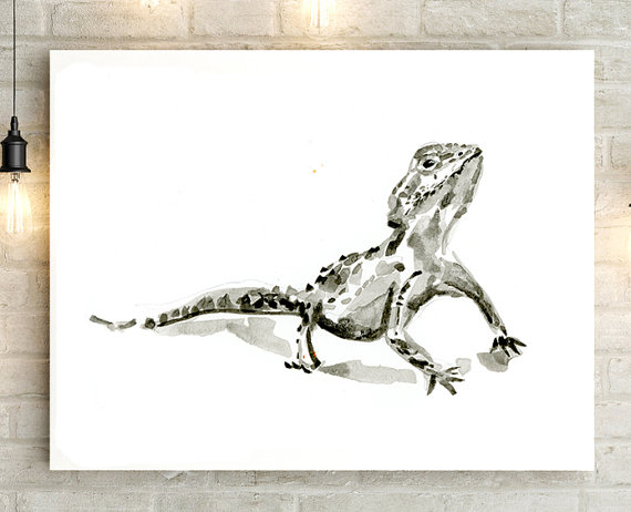 570x462 Lizard Watercolor Painting Lizard Drawing Art Print Sumi