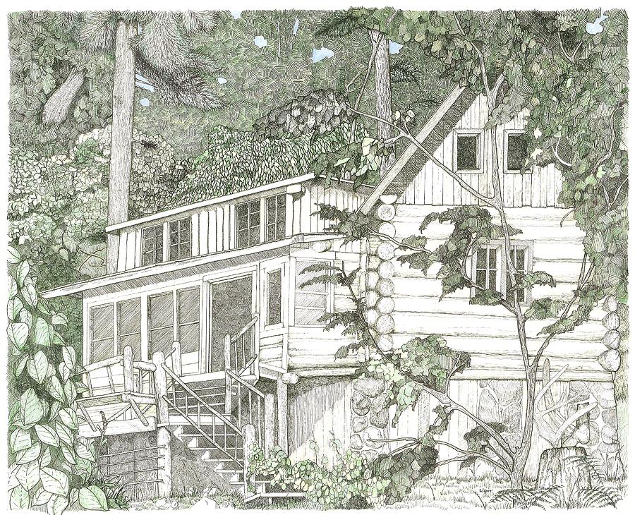 900x730 Idaho Log Cabin Drawing By Mike Light