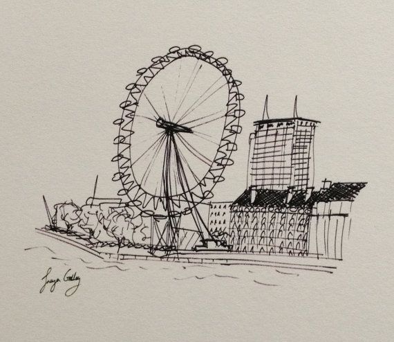 570x494 London Eye Giclee Print Of Original Fine Art Ink Drawing By Freya