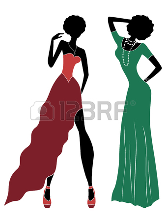 338x450 Attractive Slender Ladies In Long Gown, Hand Drawing Stylized
