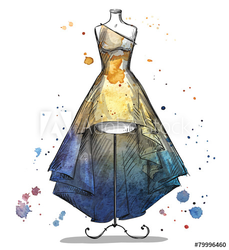 458x500 Mannequin In A Long Dress. Fashion Illustration.