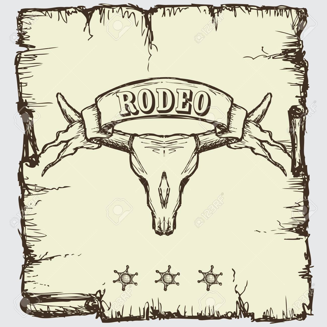 1300x1300 Retro Style Rodeo Poster With Longhorn Skull, Ribbon Banner