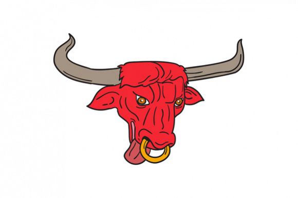 580x387 Texas Longhorn Red Bull Drawing By Patr Design Bundles