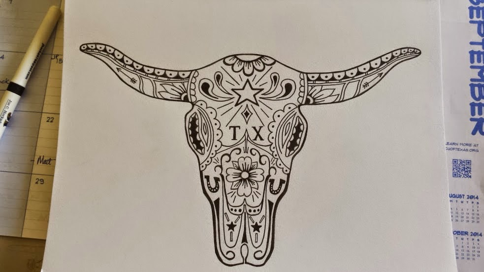 983x553 Texas Cow Skull Drawing