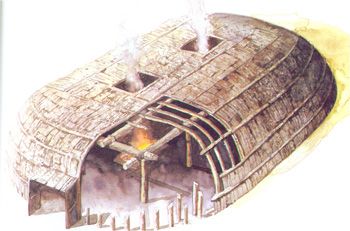 350x231 Nez Perce Wood Long Houses Artist Drawing Of A Long House