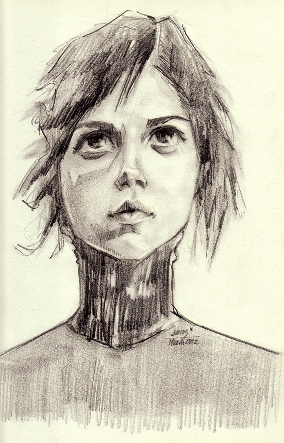 570x889 Venta Dibujo Original Retrato Mirando El Cielo