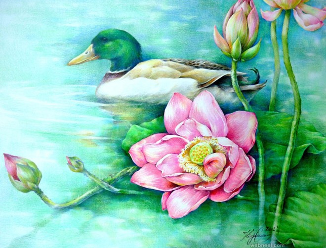 660x502 Duck Lotus Flower Painting By Paintingkim 1