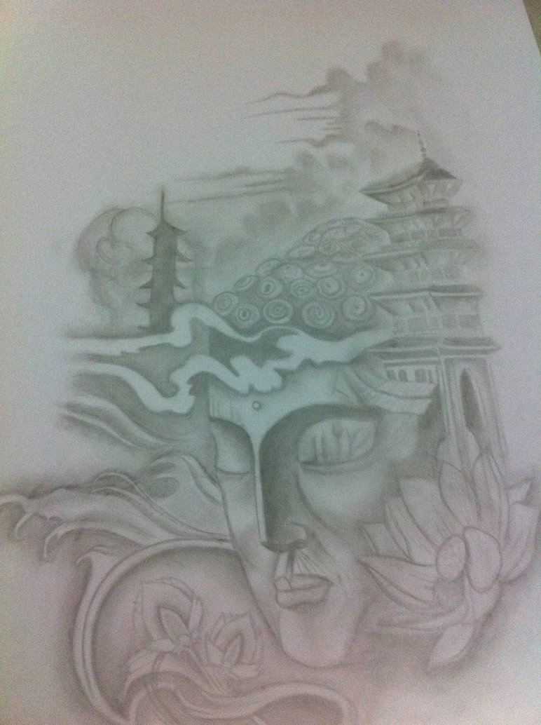 772x1034 Buddha And Temple With Lotus By J0oey