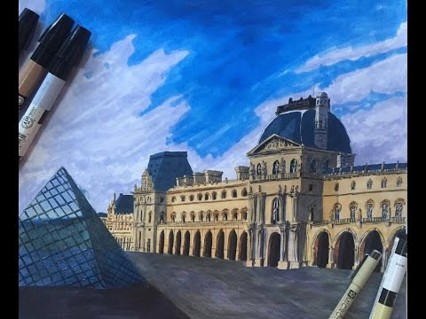480x360 Speed Drawing Louvre Museum With Chartpak Markers