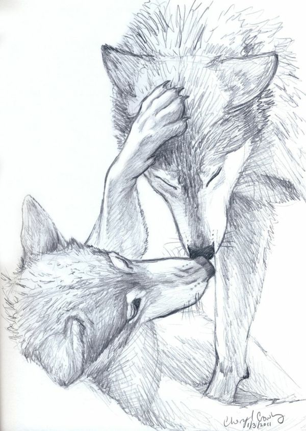 600x844 Drawn Wolf Love Drawing