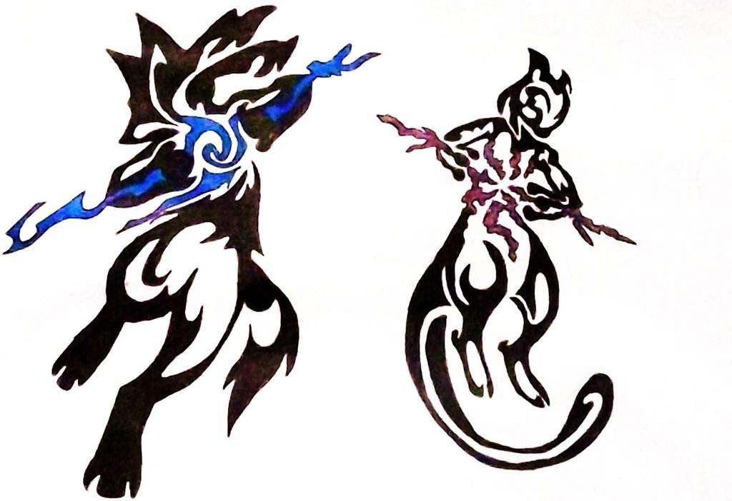 1024x702 Tribal Drawing Mewtwo And Lucario By Jacobkingww