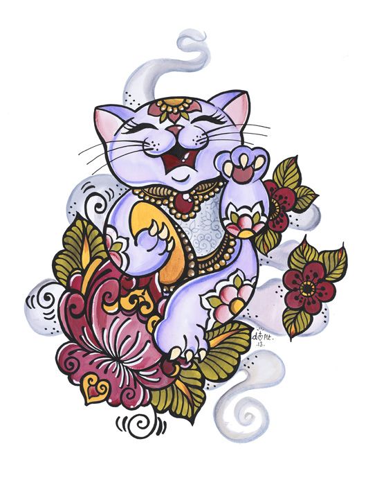 545x709 Giclee Prints By Dawnii Lucky Cat Tattoos Prints