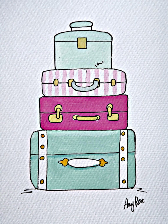 570x760 Stack Of Suitcases Original Illustration By Velvetcoco On Etsy