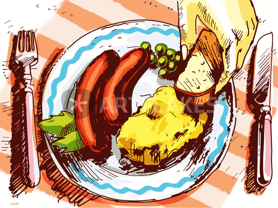 950x710 Two Sausages For A Lunch. Drawing Art Prints And Posters By