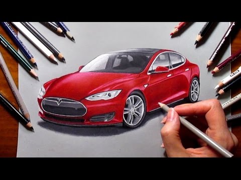 480x360 Drawing Tesla Model S Electric Car With Colored Pencils Speed Draw