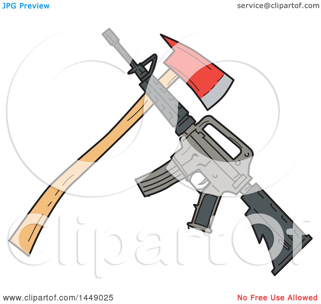 1080x1024 Clipart Graphic Of A Drawing Sketch Styled Crossed Fire Ax And M4