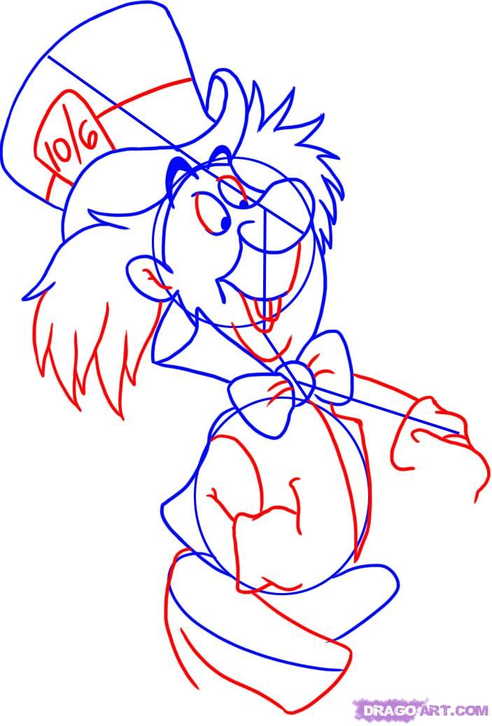 703x1038 How To Draw Mad Hatter From Alice Wonderland Step 4 Alice