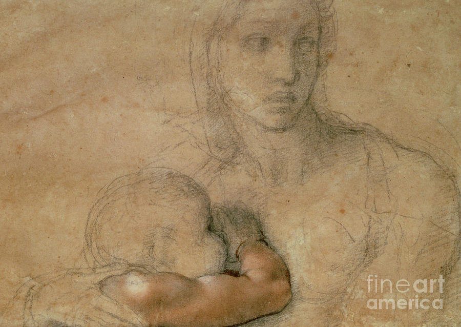 900x638 Madonna And Child Drawing By Michelangelo