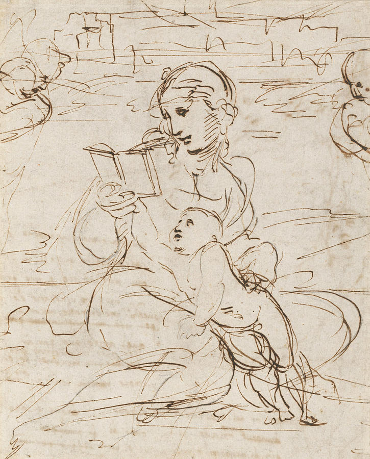 725x900 Reading Madonna And Child In A Landscape Betweem Two Cherub Heads
